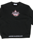 Culture is Resistance black crewneck featuring handcrafted repurposed kuffiya watermelon embroidery appliqué