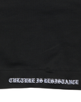 Close-up of Culture is Resistance red high-density direct embroidery on garment ribbing