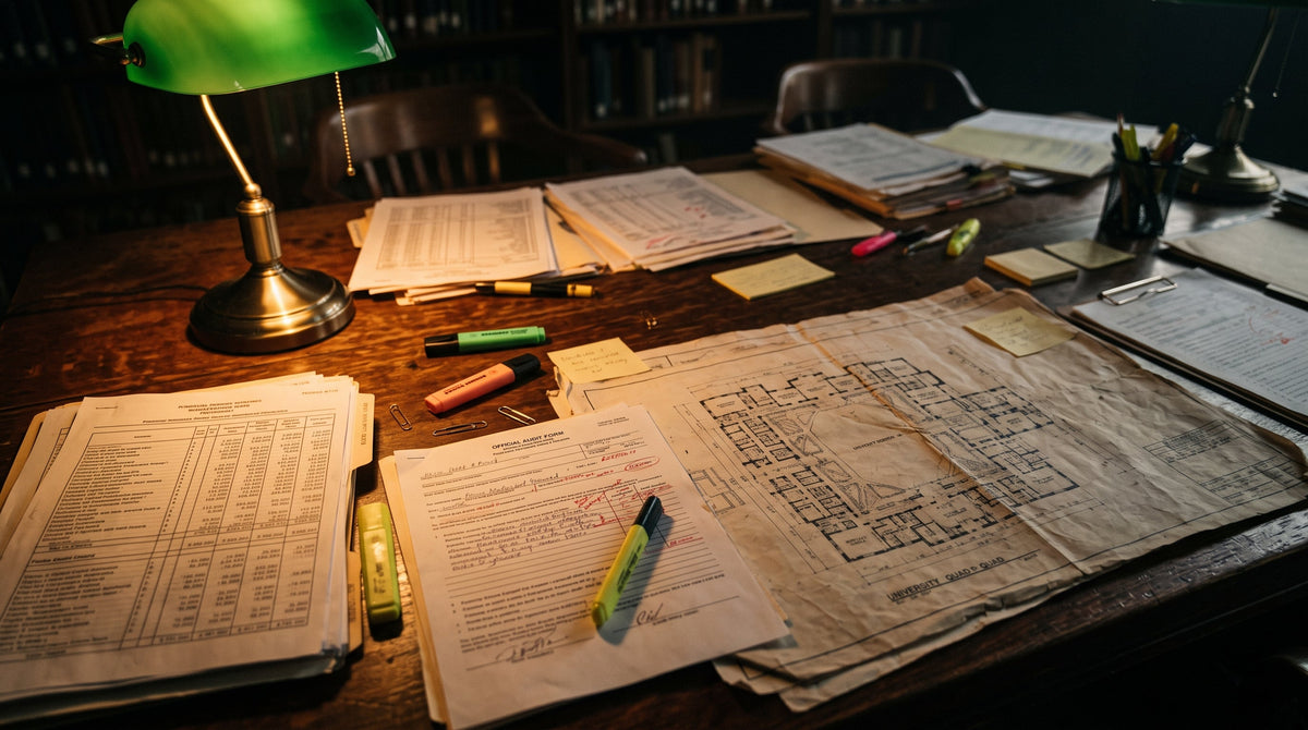 Financial ledgers and portfolio forensic analysis documents examining institutional investment allocations