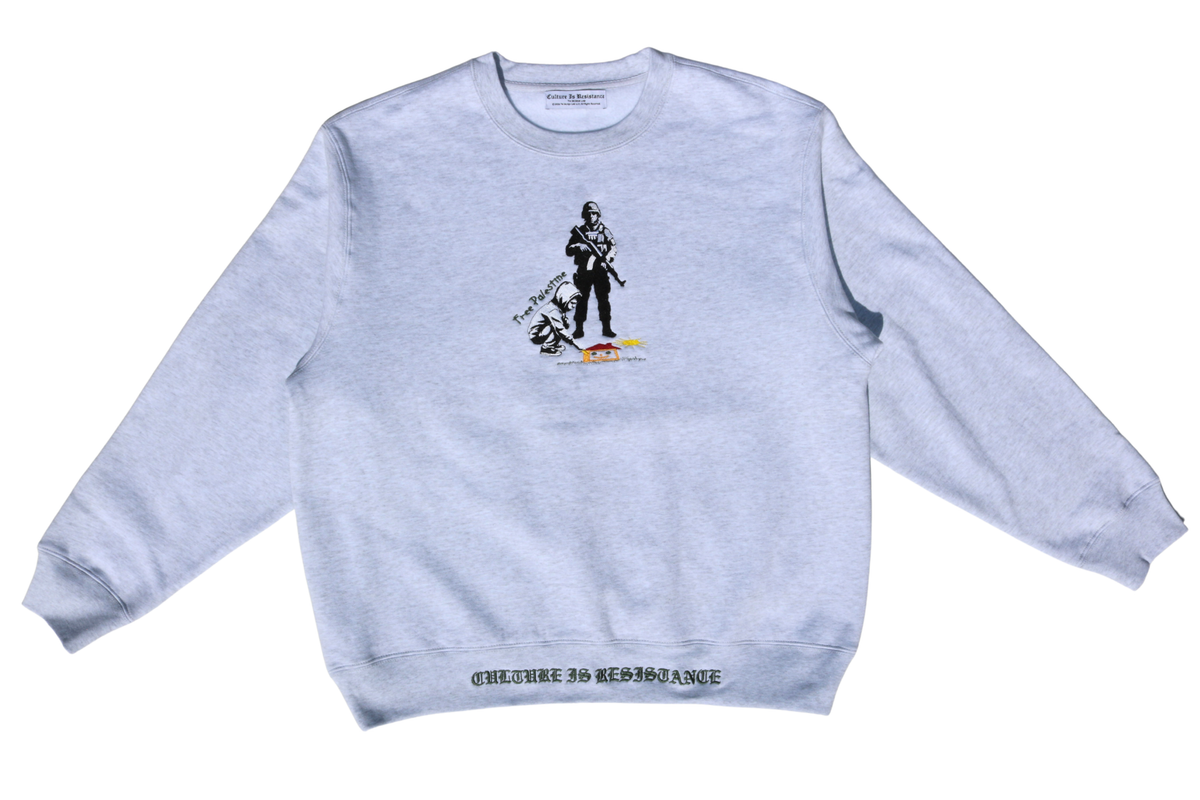 Culture is Resistance light blue crewneck sweatshirt with Let The Kids Play embroidered artwork