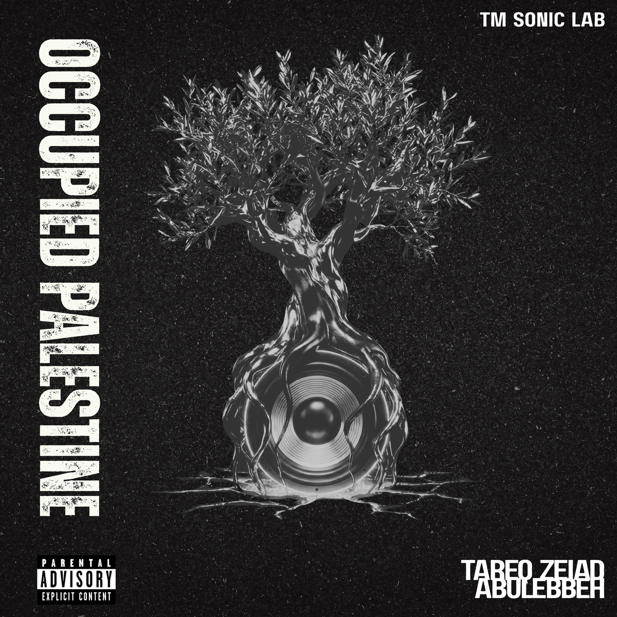 Occupied Palestine LP official digital album cover artwork featuring roots and sonic motif by TM Sonic Lab